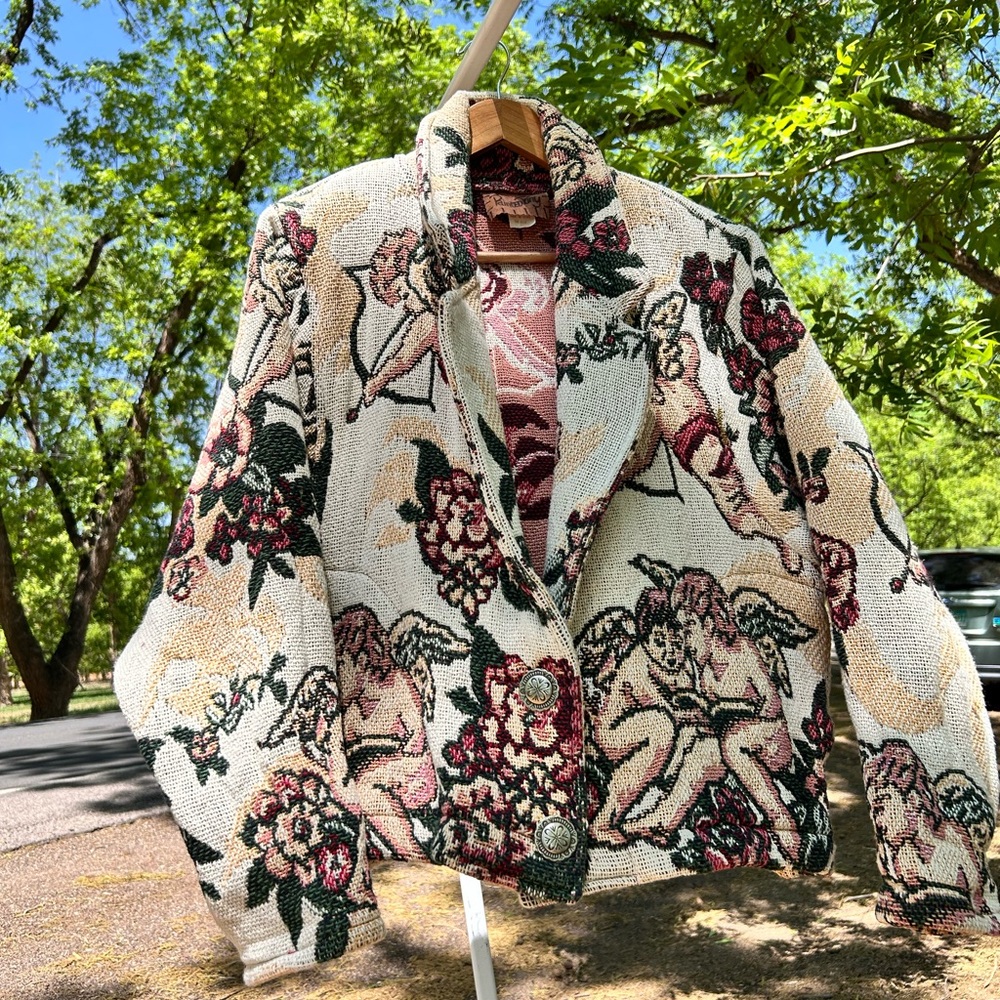 Vintage 90s Painted Pony Cherubic Angels Roses Tapestry Western Jacket Size One